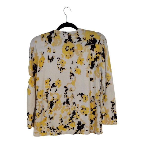 Charter Club Cardigan Sweater Black/yellow Floral Women's Large waist length - Picture 5 of 12